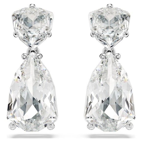 Mesmera drop earrings, Mixed cuts, White, Rhodium plated - Swarovski, 5661683