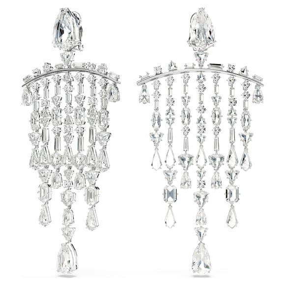 Boucles d'oreilles clip Mesmera, Tailles diverses, Chandelier, Blanches, Métal rhodié - Swarovski, 5661686