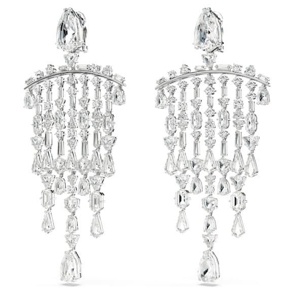 Boucles d'oreilles clip Mesmera, Tailles diverses, Chandelier, Blanches, Métal rhodié - Swarovski, 5661686