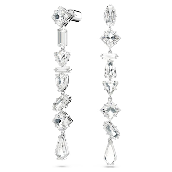 Mesmera 드롭 이어링, 비대칭 디자인, 믹스 컷, 롱, 화이트, 로듐 플래팅 - Swarovski, 5661687
