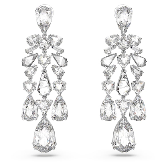 Boucles d'oreilles clip Mesmera, Tailles diverses, Chandelier, Blanches, Métal rhodié - Swarovski, 5661691