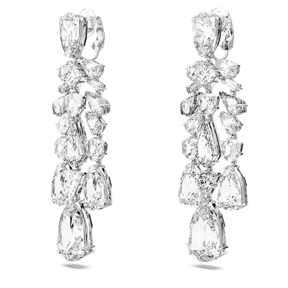 Boucles d'oreilles clip Mesmera, Tailles diverses, Chandelier, Blanches, Métal rhodié - Swarovski, 5661691