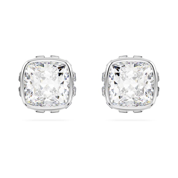 Clous d'oreilles Birthstone, Taille Carré, Avril, Blanches, Métal rhodié - Swarovski, 5661957