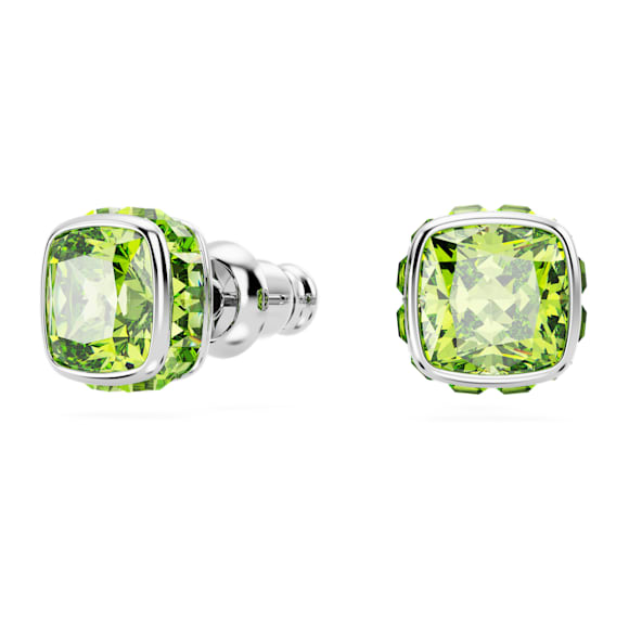 Birthstone stud earrings, Square cut, August, Green, Rhodium plated - Swarovski, 5661958