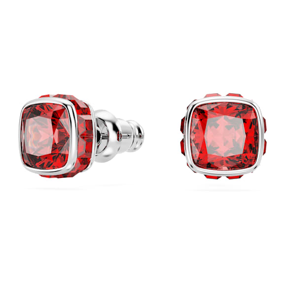 Birthstone stud earrings, Square cut, July, Red, Rhodium plated - Swarovski, 5661959