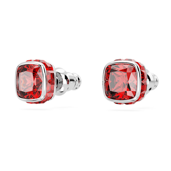 Birthstone stud earrings, Square cut, July, Red, Rhodium plated - Swarovski, 5661959