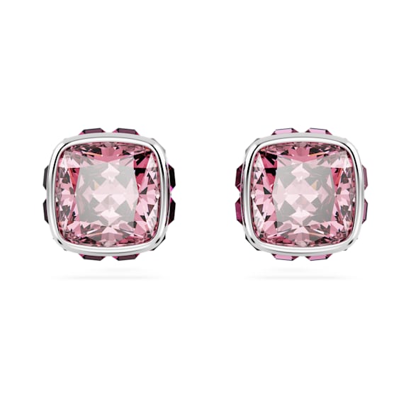 Clous d'oreilles Birthstone, Taille Carré, Octobre, Roses, Métal rhodié - Swarovski, 5661960