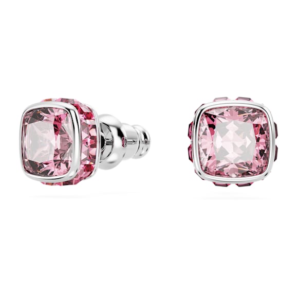 Clous d'oreilles Birthstone, Taille Carré, Octobre, Roses, Métal rhodié - Swarovski, 5661960