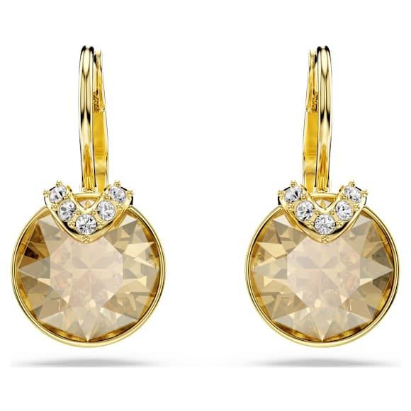 Bella V drop earrings, Round cut, Gold tone, 18K gold finish - Swarovski, 5662093