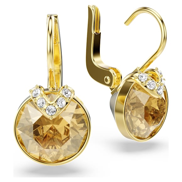 Bella V 水滴形耳環, 圓形切割, 金色, 鍍金（金色飾面） - Swarovski, 5662093