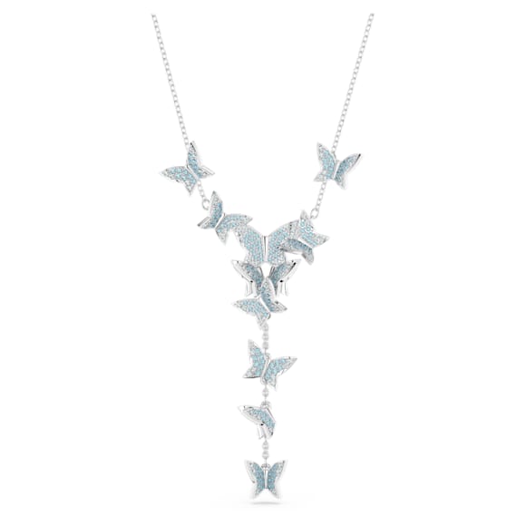 Idyllia Lilia Y necklace, Butterfly, Blue, Rhodium plated - Swarovski, 5662179