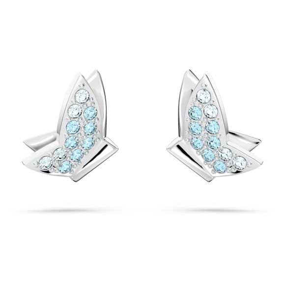 Idyllia Lilia 耳釘, 蝴蝶, 藍色, 鍍白金色 - Swarovski, 5662183