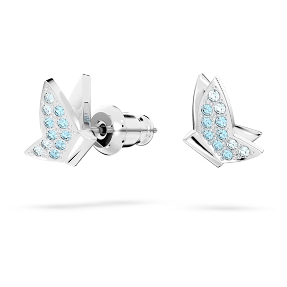 Idyllia Lilia 耳釘, 蝴蝶, 藍色, 鍍白金色 - Swarovski, 5662183