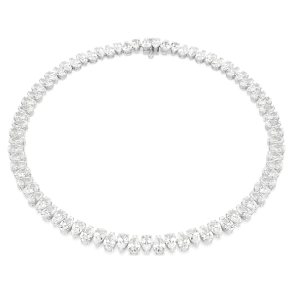 Matrix Tennis necklace, Pear cut, White, Rhodium plated - Swarovski, 5662277
