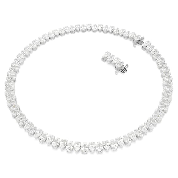 Matrix Tennis necklace, Pear cut, White, Rhodium plated - Swarovski, 5662277