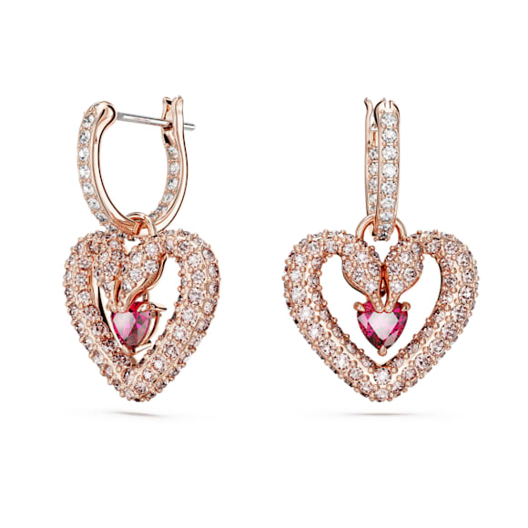 Sublima drop earrings, Heart, Pink, Rose gold-tone plated