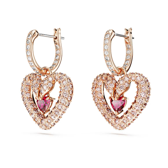 Sublima 水滴形耳環, 心形, 粉紅色, 鍍玫瑰金色調 - Swarovski, 5662875