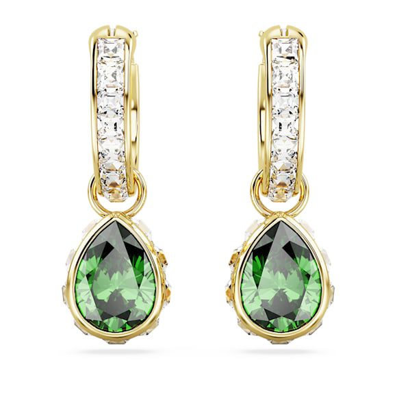 Długie kolczyki Stilla, Szlif gruszkowy, Zielone, Powłoka w odcieniu złota - Swarovski, 5662922