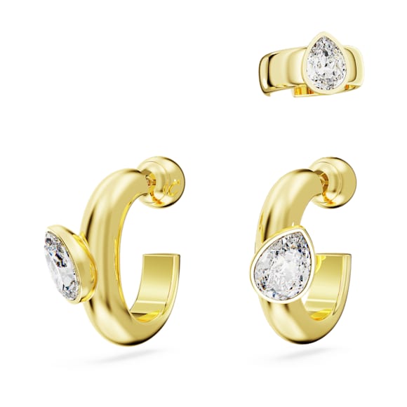 Imber hoop earrings with ear cuff, Set (3), Pear cut, White, Gold-tone plated - Swarovski, 5663262