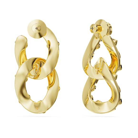 Dextera hoop earrings, Mixed cuts, Interlocking loop, White, Gold-tone plated - Swarovski, 5663263