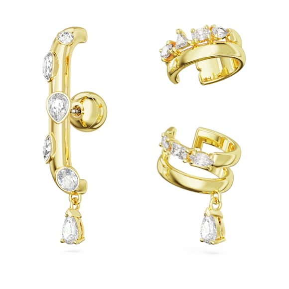 Pendiente ear cuff Dextera, Conjunto (3), Tallas mixtas, Blanco, Baño tono oro - Swarovski, 5663334