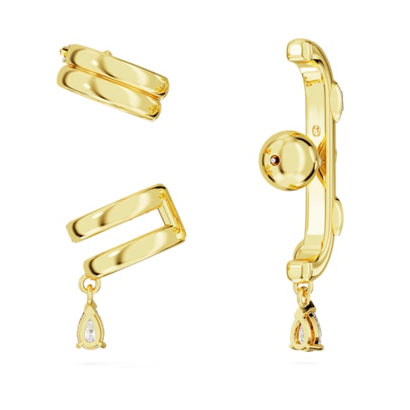 Pendiente ear cuff Dextera, Conjunto (3), Tallas mixtas, Blanco, Baño tono oro - Swarovski, 5663334