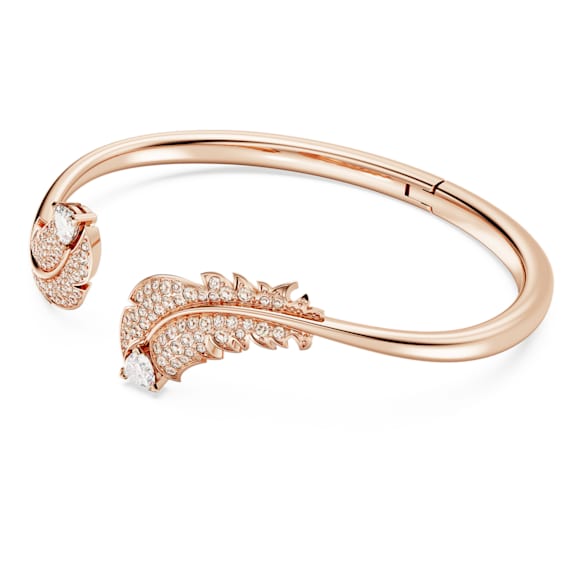 Idyllia Armreif, Feder, Weiß, 18K Roségoldbeschichtet - Swarovski, 5663477