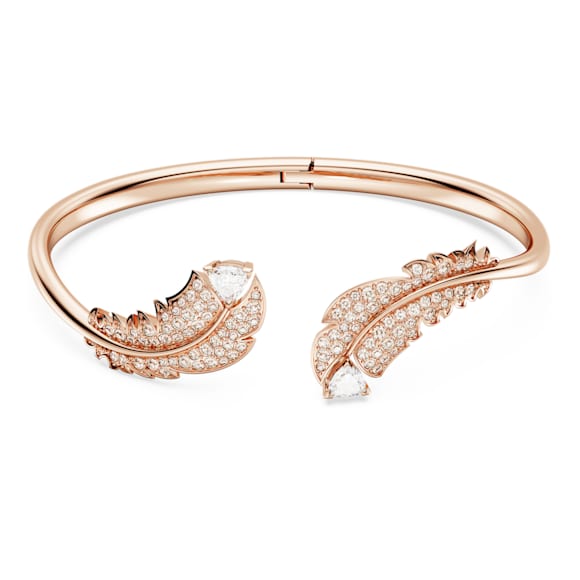 Idyllia 手镯, 羽毛, 白色, 玫瑰金色饰面 - Swarovski, 5663478