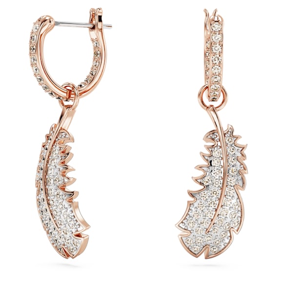 Nice Drop-Ohrhänger, Feder, Weiß, Roségold-Legierungsschicht - Swarovski, 5663486
