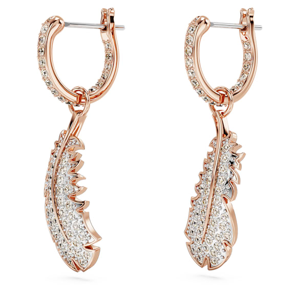 Idyllia Drop-Ohrhänger, Feder, Weiß, 18K Roségoldbeschichtet - Swarovski, 5663486