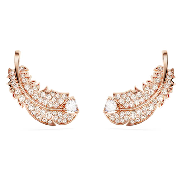 Nice ต่างหูเม็ดเดี่ยว, ขนนก, ขาว, เคลือบโทนสีโรสโกลด์ - Swarovski, 5663490