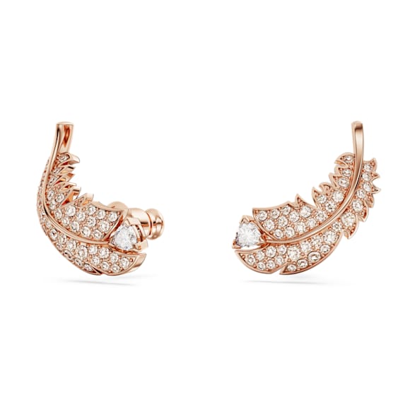 Nice Ohrstecker, Feder, Weiß, Roségold-Legierungsschicht - Swarovski, 5663490