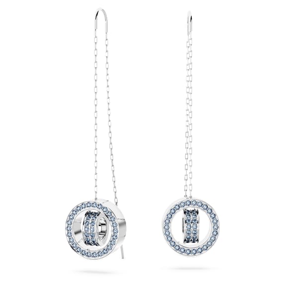 Dextera drop earrings, Long, Blue, Rhodium plated - Swarovski, 5663498