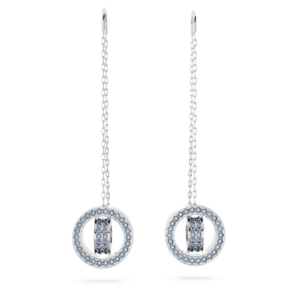 Dextera drop earrings, Long, Blue, Rhodium plated - Swarovski, 5663498