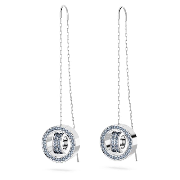 Dextera drop earrings, Long, Blue, Rhodium plated - Swarovski, 5663498