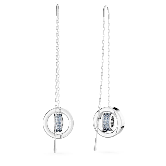 Dextera drop earrings, Long, Blue, Rhodium plated - Swarovski, 5663498