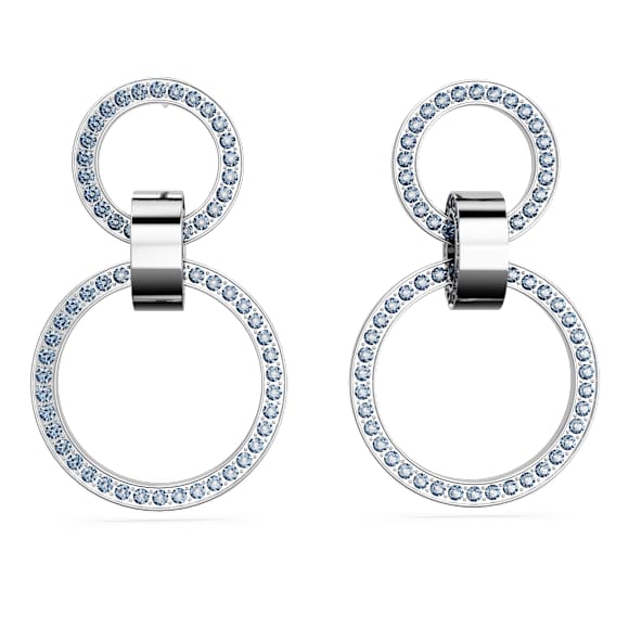 Dextera hoop earrings, Blue, Rhodium plated - Swarovski, 5663503