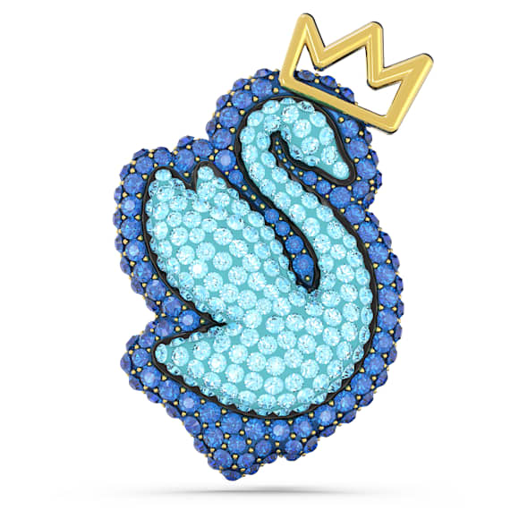 Swan brooch, Swan, Blue, Gold-tone plated - Swarovski, 5663540