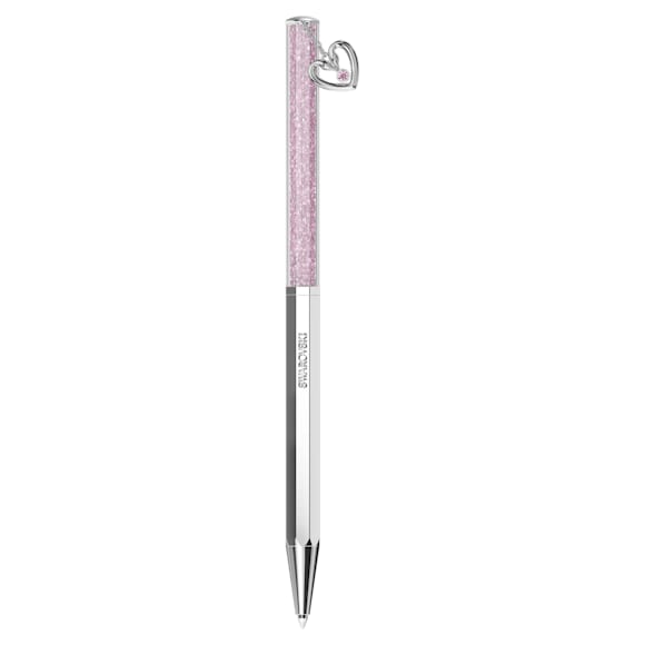 Ballpoint pen, Heart, Pink, Chrome plated - Swarovski, 5664113
