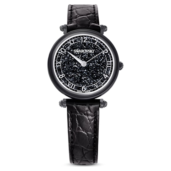 Crystalline Wonder watch, Swiss Made, Leather strap, Black, Black finish - Swarovski, 5664311