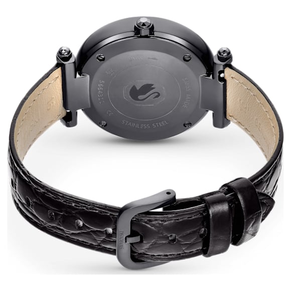Crystalline Wonder watch, Swiss Made, Leather strap, Black, Black finish - Swarovski, 5664311