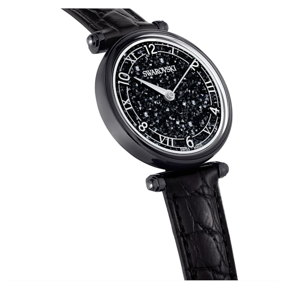 Crystalline Wonder watch, Swiss Made, Leather strap, Black, Black finish - Swarovski, 5664311