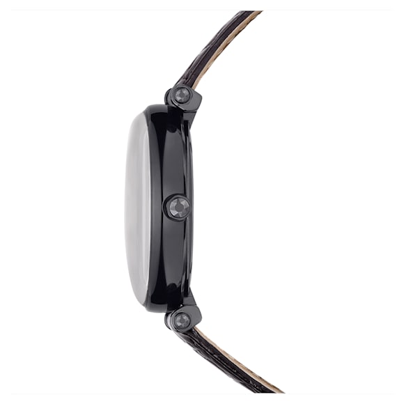 Crystalline Wonder watch, Swiss Made, Leather strap, Black, Black finish - Swarovski, 5664311