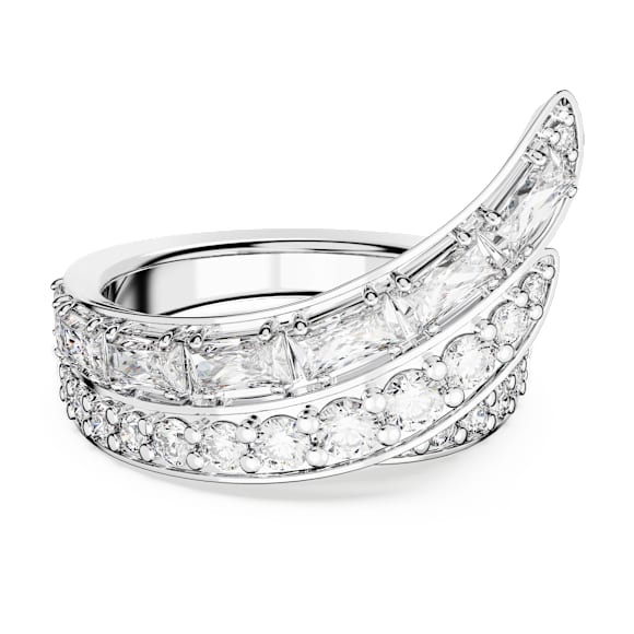 Hyperbola cocktail ring, Mixed cuts, Double bands, White, Rhodium plated - Swarovski, 5665346