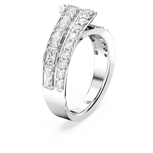 Hyperbola cocktail ring, Mixed cuts, Double bands, White, Rhodium plated - Swarovski, 5665346