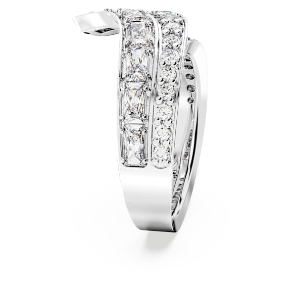 Hyperbola cocktail ring, Mixed cuts, Double bands, White, Rhodium plated - Swarovski, 5665346