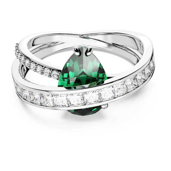 Hyperbola cocktail ring, Mixed cuts, Double bands, Green, Rhodium plated - Swarovski, 5665360