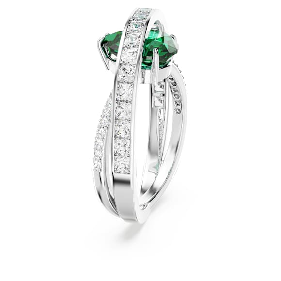 Hyperbola cocktail ring, Mixed cuts, Double bands, Green, Rhodium plated - Swarovski, 5665366