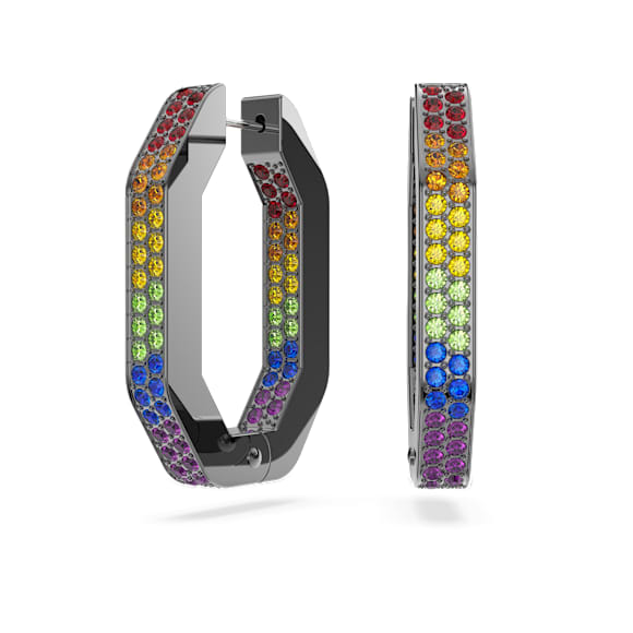 Dextera hoop earrings, Octagon shape, Multicoloured, Ruthenium plated - Swarovski, 5665430