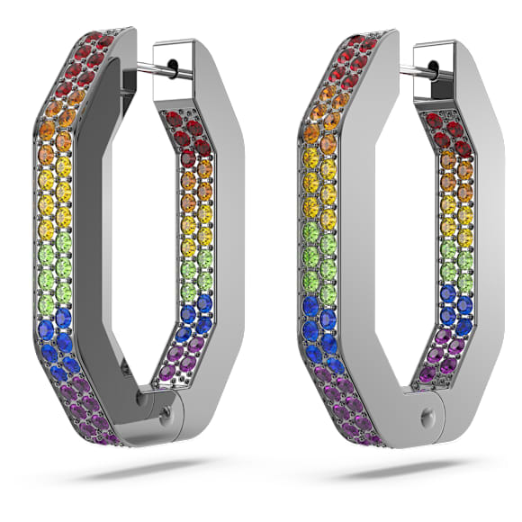 Dextera hoop earrings, Octagon shape, Multicoloured, Ruthenium plated - Swarovski, 5665430